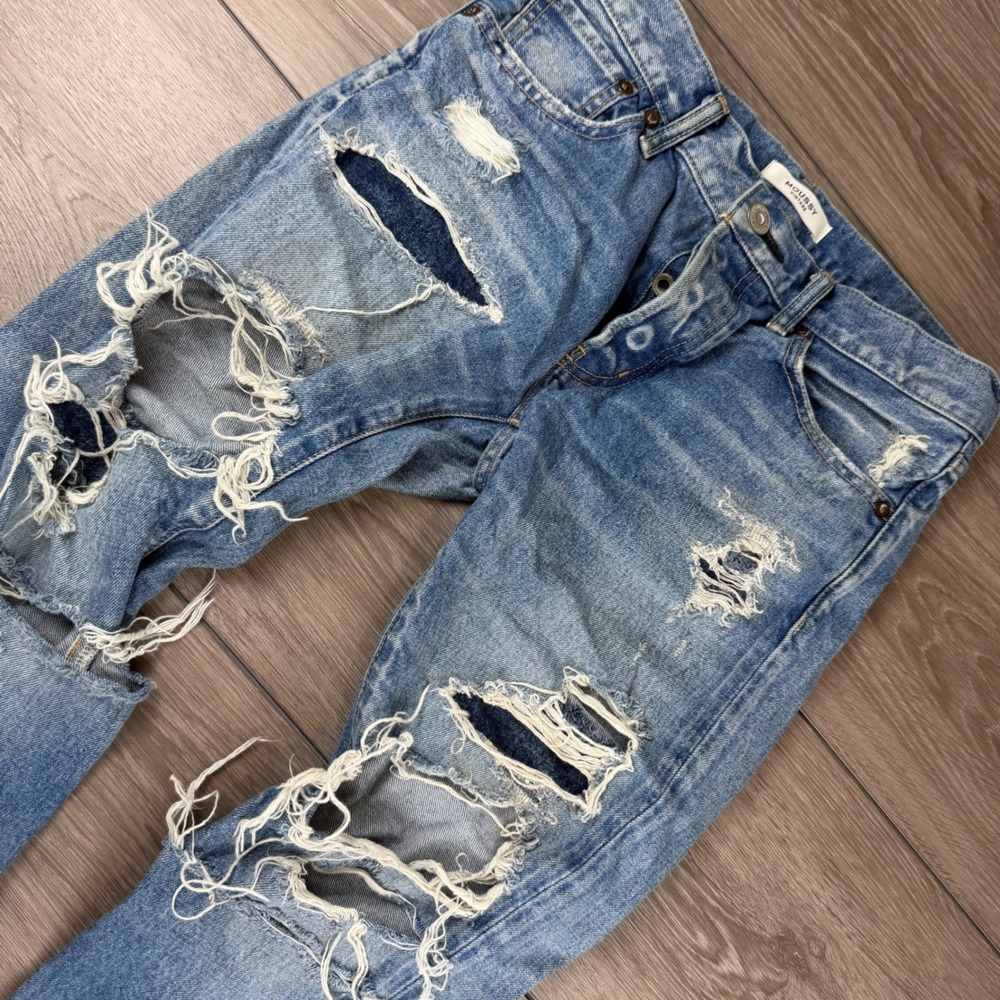 Moussy Vintage Women Jeans Distressed Selvedge Straight Leg Blue 27